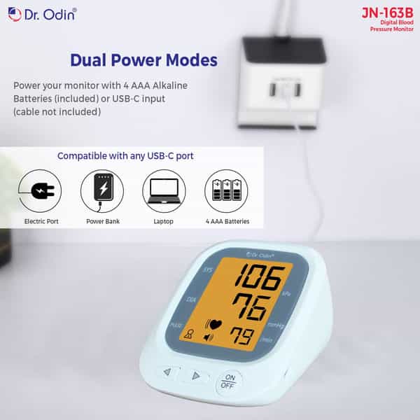 Dr. Odin Blood Pressure Monitor | Large Lcd Display|Voice Function|2 User|Usb Type-C | White Jn-163B