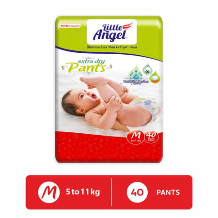 Little Angel Extra Dry Baby Diaper Pants With Wetness Indicator | Medium (M) | 5-11 Kg | 40 Count