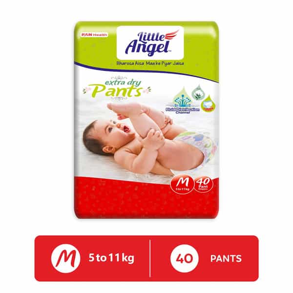 Little Angel Extra Dry Baby Diaper Pants With Wetness Indicator | Medium (M) | 5-11 Kg | 40 Count
