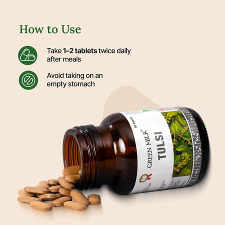 Green Milk Tulsi Tablets | Cold | Cough & Immunity Support | 60 Tablets