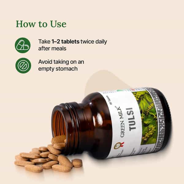 Green Milk Tulsi Tablets | Cold | Cough & Immunity Support | 60 Tablets