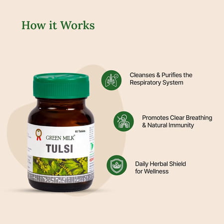 Green Milk Tulsi Tablets | Cold | Cough & Immunity Support | 60 Tablets