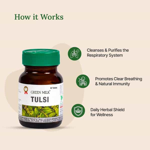 Green Milk Tulsi Tablets | Cold | Cough & Immunity Support | 60 Tablets