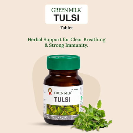 Green Milk Tulsi Tablets | Cold | Cough & Immunity Support | 60 Tablets