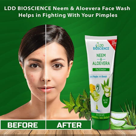 Ldd Bioscience Natural Neem And Aloe-Vera Anti Pimples & Anti Blemish Facewash 60ml (Pack Of 3)