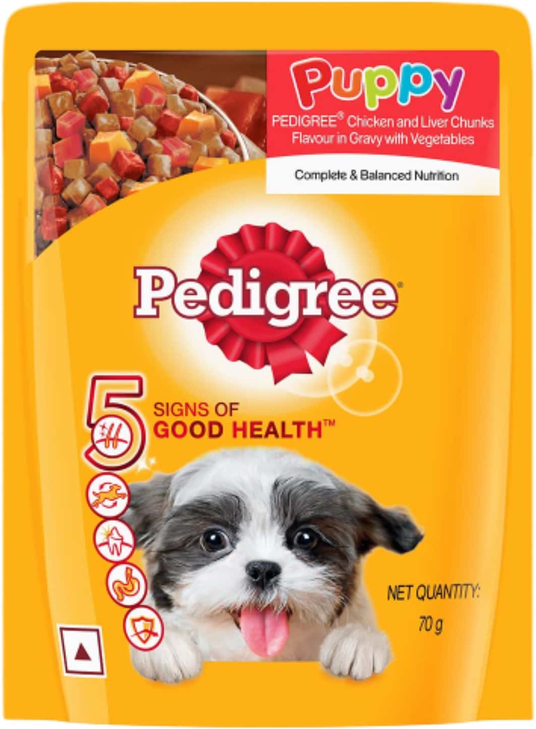 Pedigree Puppy Wet Dog Food | Chicken And Liver Chunks Flavour In Gravy With Vegetables | 90 X 70 G