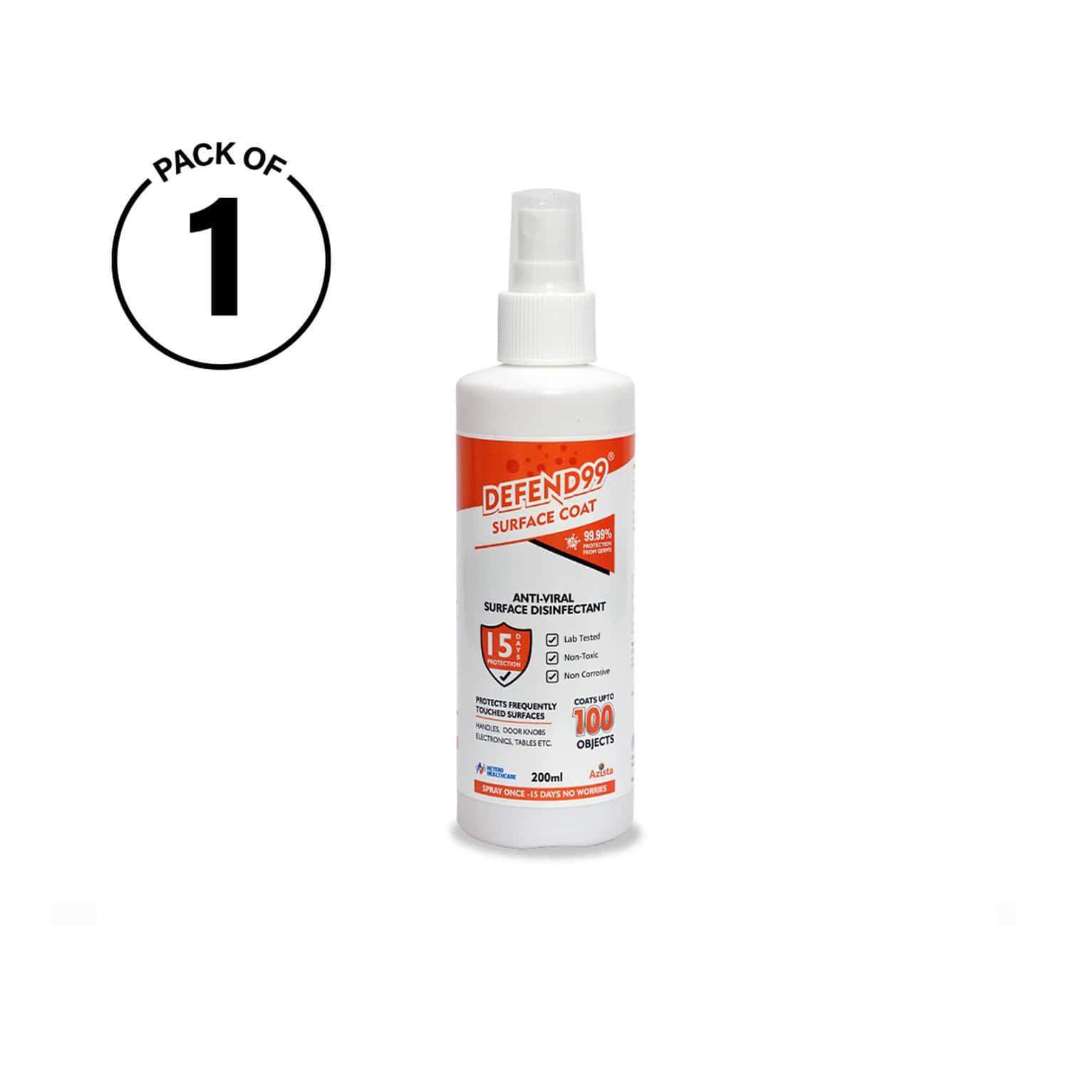 Defend99 Surface Coat - 15 Days Surface Antimicrobial Coating Sanitizer Spray Bottle. - Pack Of 1