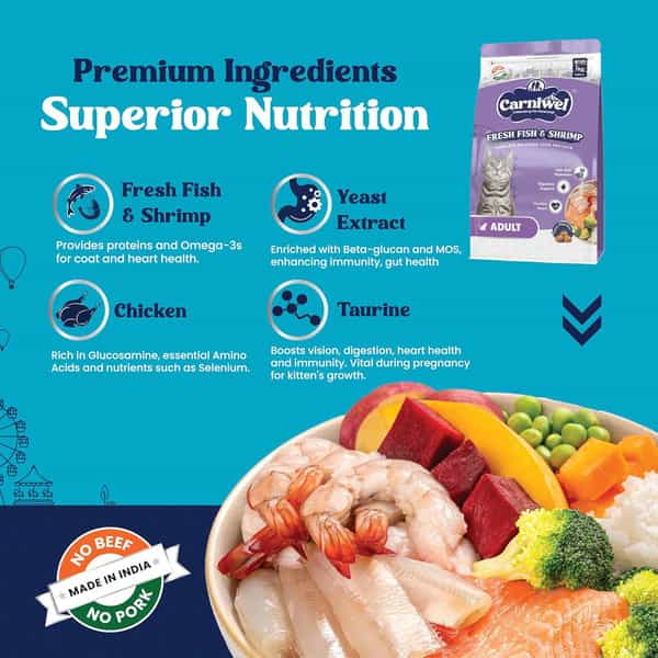 Carniwel Fresh Fish & Shrimp Adult Dry Cat Food 1 Kg | Fresh & Natural Ingredients