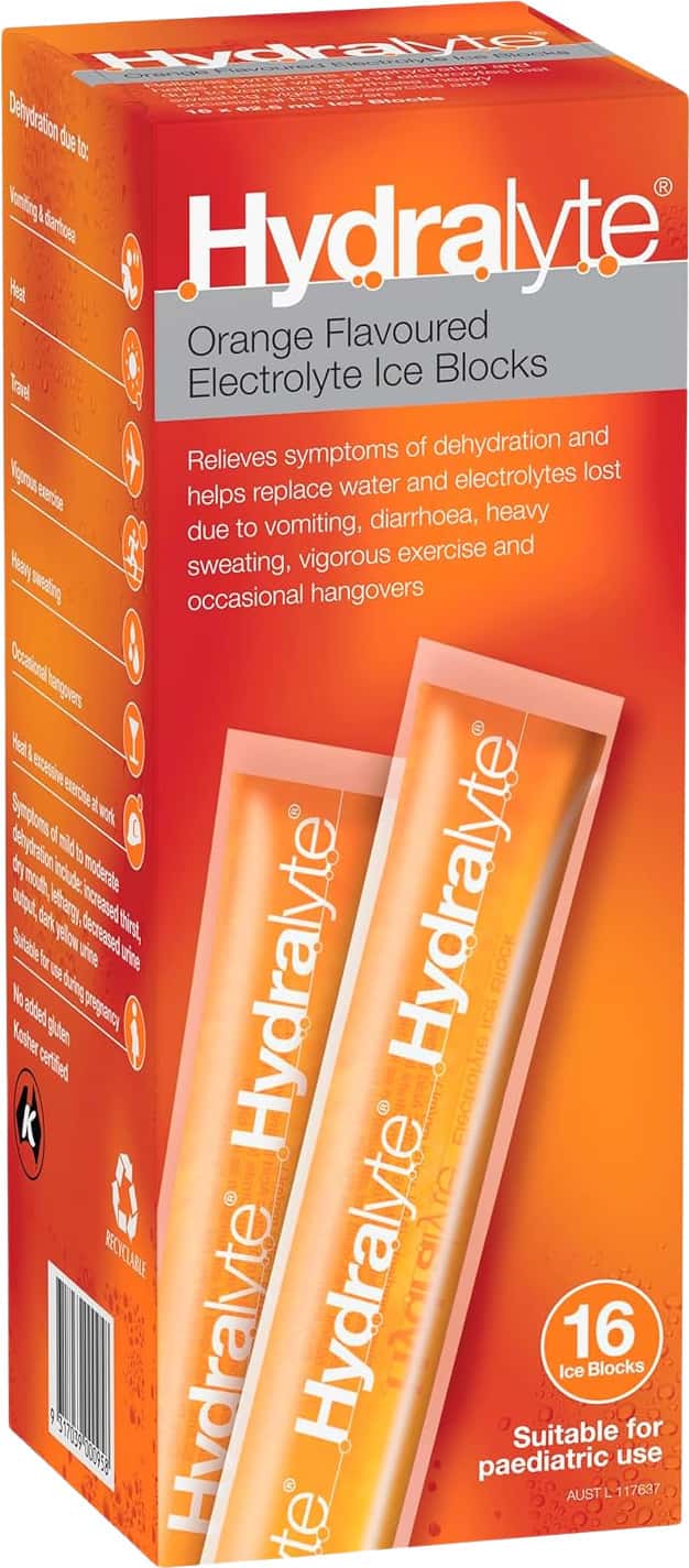 Hydralyte Electrolyte Ice Blocks | Adults | Orange | 16 Pack