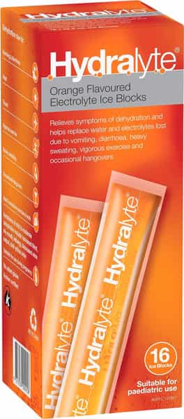 Hydralyte Electrolyte Ice Blocks | Adults | Orange | 16 Pack