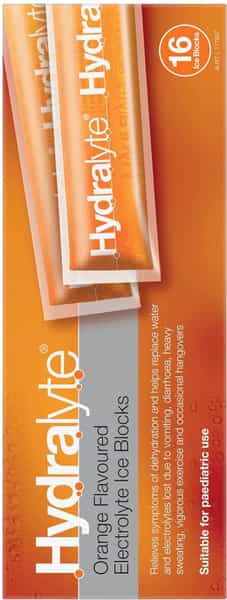 Hydralyte Electrolyte Ice Blocks | Adults | Orange | 16 Pack