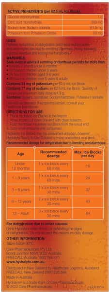 Hydralyte Electrolyte Ice Blocks | Adults | Orange | 16 Pack