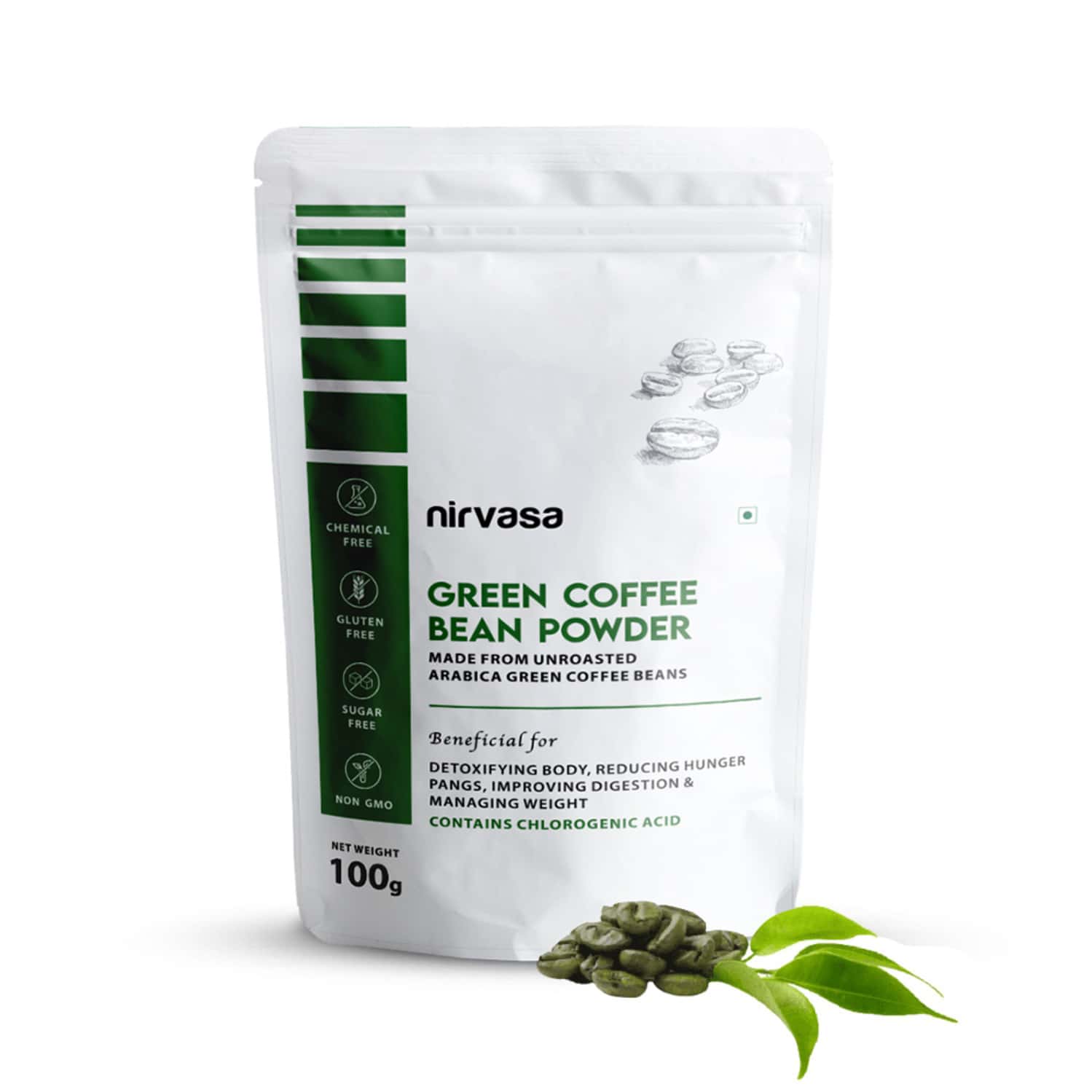 Nirvasa Unroasted Arabica Green Coffee Bean Powder With Chlorogenic Acid (100 G)