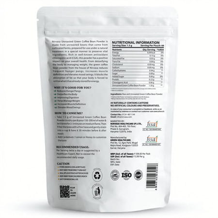 Nirvasa Unroasted Arabica Green Coffee Bean Powder With Chlorogenic Acid (100 G)