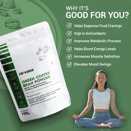 Nirvasa Unroasted Arabica Green Coffee Bean Powder With Chlorogenic Acid (100 G)