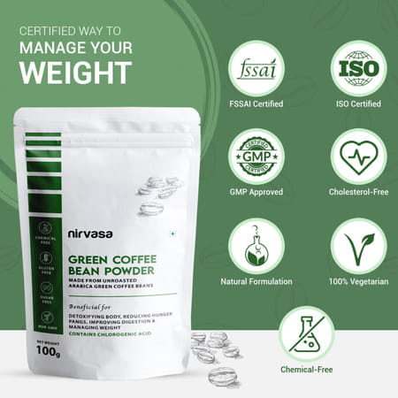 Nirvasa Unroasted Arabica Green Coffee Bean Powder With Chlorogenic Acid (100 G)