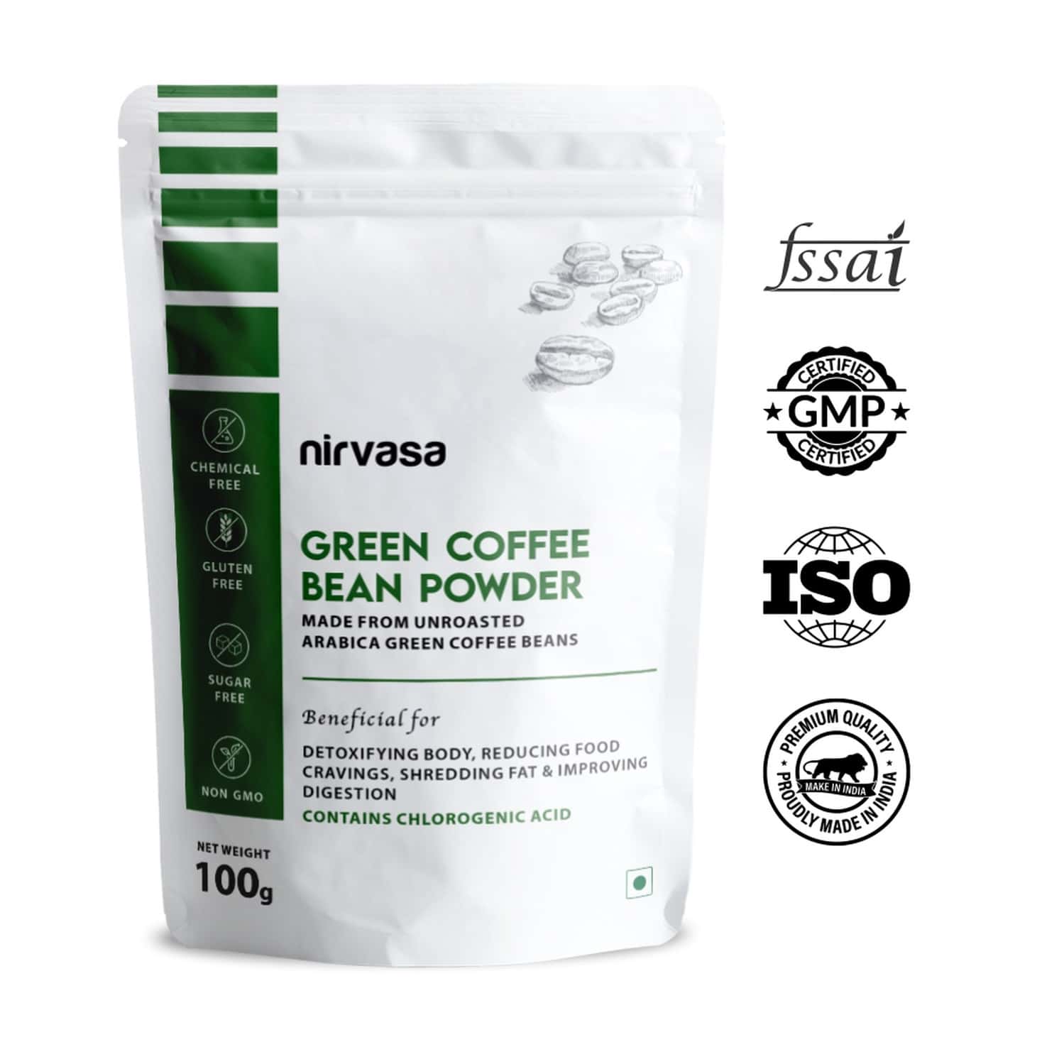 Buy NIRVASA UNROASTED ARABICA GREEN COFFEE BEAN POWDER WITH CHLOROGENIC
