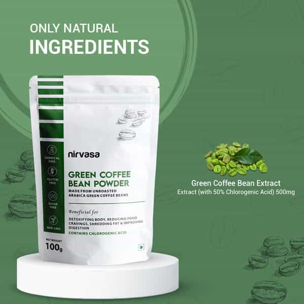 Nirvasa Unroasted Arabica Green Coffee Bean Powder With Chlorogenic Acid (100 G)