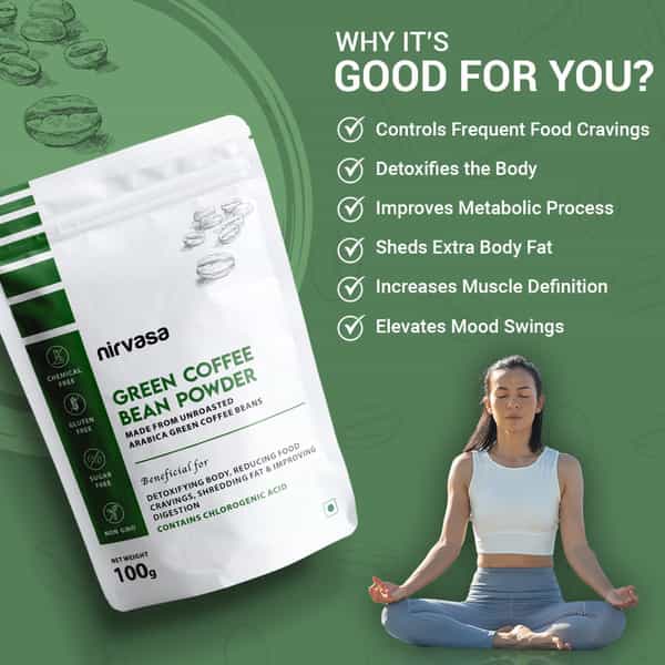 Nirvasa Unroasted Arabica Green Coffee Bean Powder With Chlorogenic Acid (100 G)