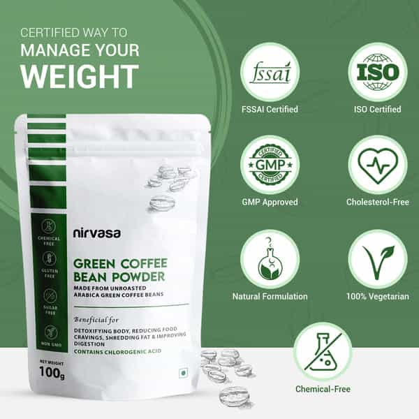 Nirvasa Unroasted Arabica Green Coffee Bean Powder With Chlorogenic Acid (100 G)