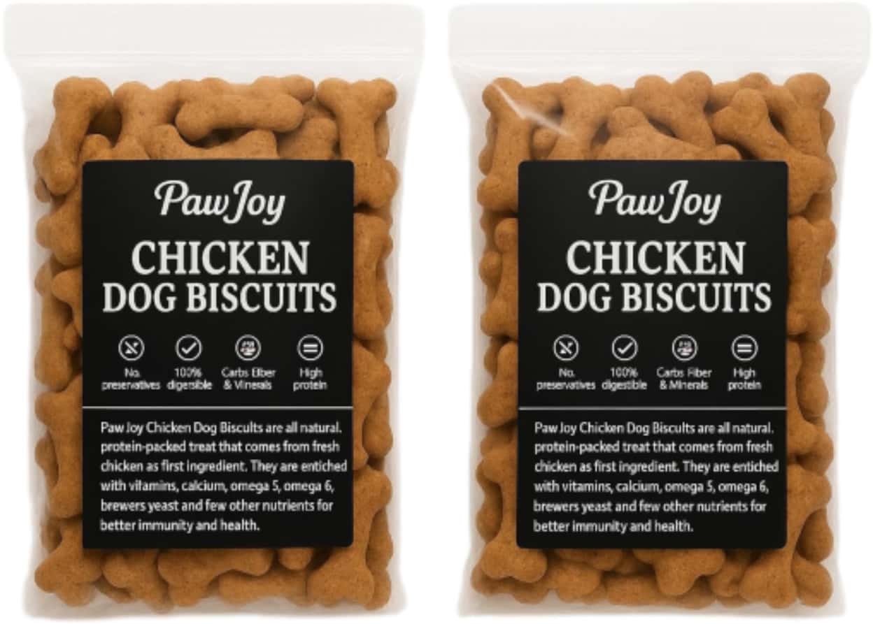 Paw Joy Dog Chicken Flavour Real Chicken Biscuit For All Life Stages Dog | 1kg (Buy 1 Get 1 Free)