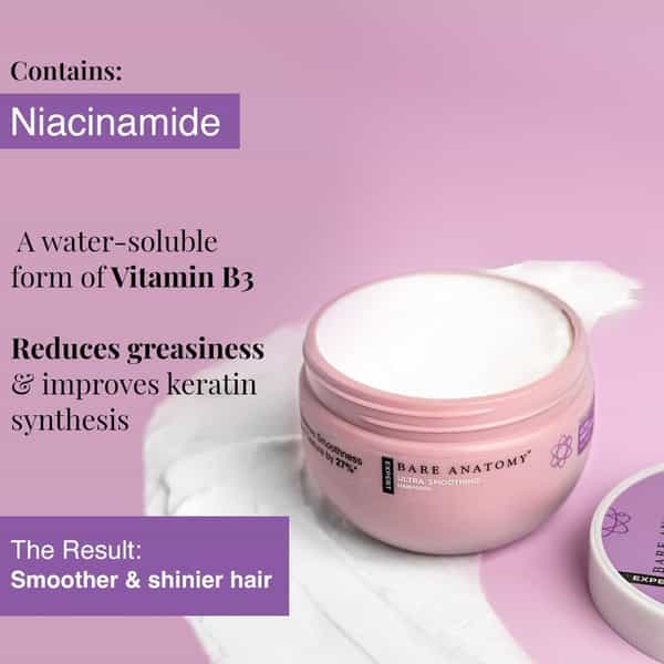 Bare Anatomy Ultra Smoothing Hair Mask With Niacinamide | Smoothens | Repairs | Strengthens | 250 Gm