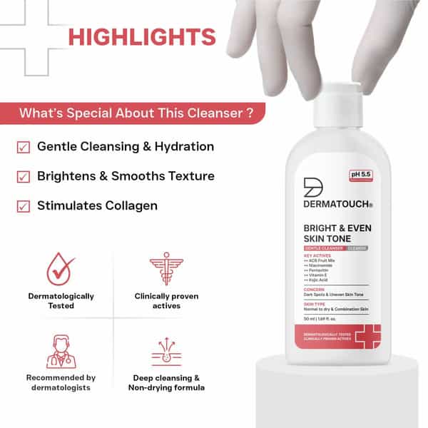 Dermatouch Bright & Even Skin Tone Gentle Cleanser | Ph 5.5 Daily Face Wash | 50Ml