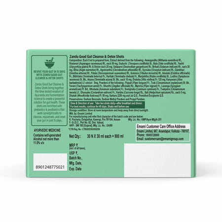 Zandu Good Gut Cleanse & Detox Shots With Prebiotics & Postbiotics 30ml X 30 Shots (900ml)
