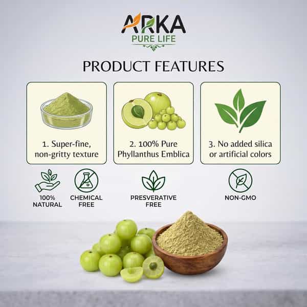 Arka Pure Life 100% Organic Amla Powder For Hair Growth & Skin Glow (200G)