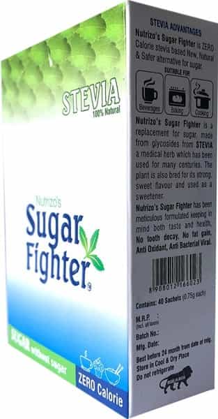 Sugar Fighter Stevia- Sugar-Free Combo Stevia 10 Ml Liquid + 40 Sachets + 100Gm Powder Jar