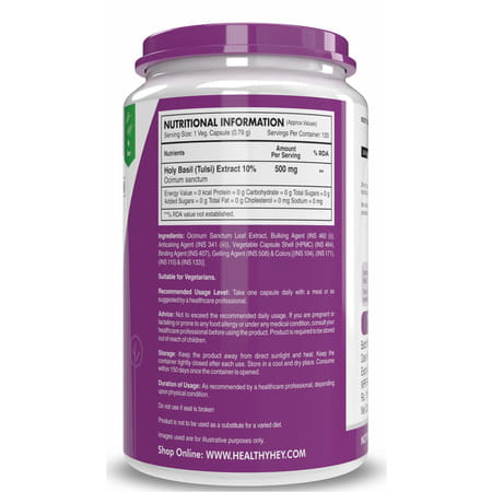 Healthyhey Tulsi Extract (Holy Basil Extract) - Supports Stress - 120 Veg. Caps