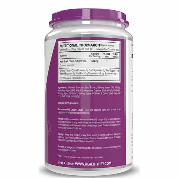 Healthyhey Tulsi Extract (Holy Basil Extract) - Supports Stress - 120 Veg. Caps
