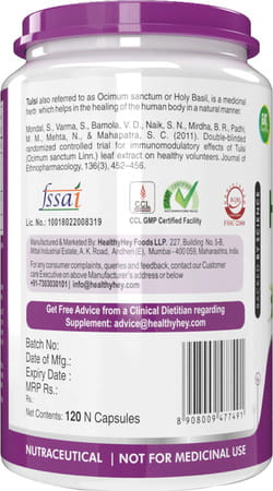 Healthyhey Tulsi Extract (Holy Basil Extract) - Supports Stress - 120 Veg. Caps