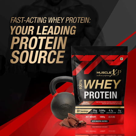 Musclexp 100% Whey Protein With Digestive Enzyme - 1kg Pouch Double Chocolate