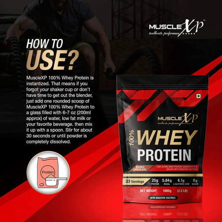 Musclexp 100% Whey Protein With Digestive Enzyme - 1kg Pouch Double Chocolate