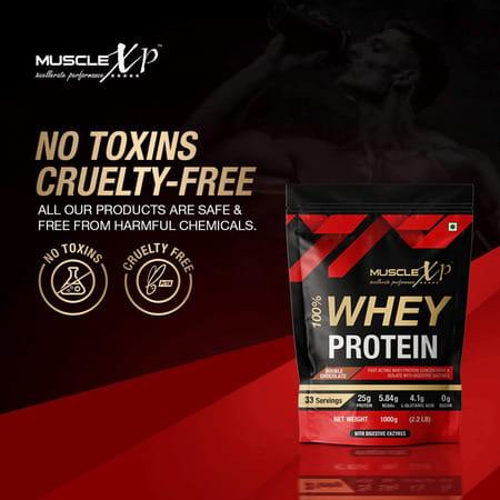 Musclexp 100% Whey Protein With Digestive Enzyme - 1kg Pouch Double Chocolate