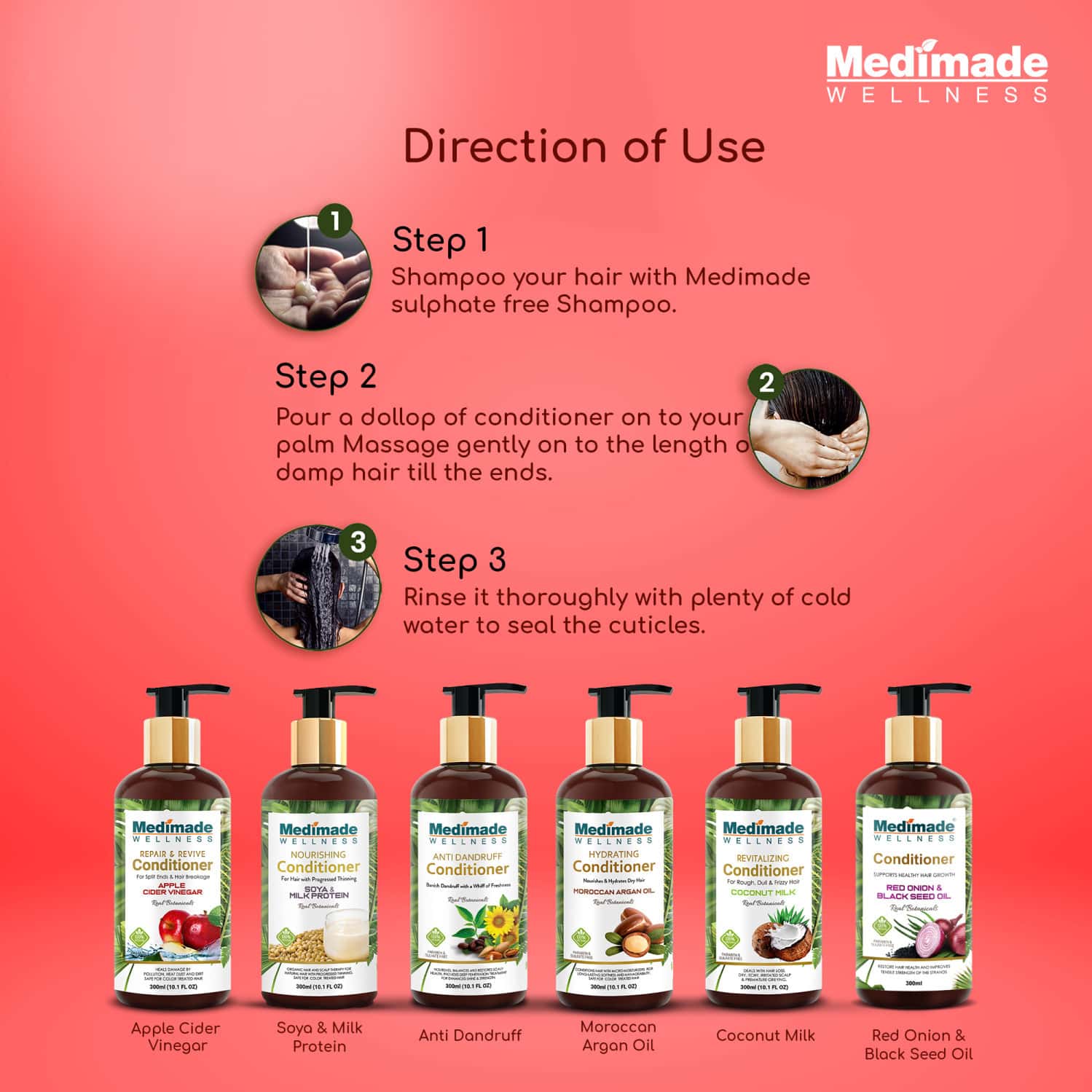 Buy MEDIMADE APPLE CIDER VINEGAR HAIR CONDITIONER 300 ML Online & Get