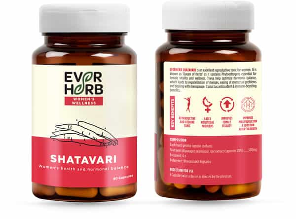 Everherb (By Pharmeasy) Shatavari-Women's Health & Hormonal Balance-Eases Menstrual Problems-60 Caps
