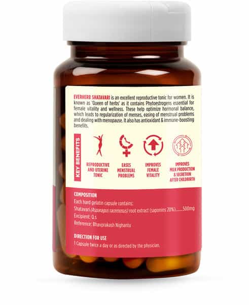 Everherb (By Pharmeasy) Shatavari-Women's Health & Hormonal Balance-Eases Menstrual Problems-60 Caps