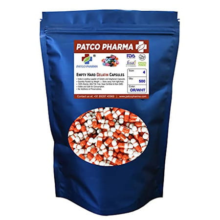Patco Pharmaceuticals - Size 4 Orange/White Empty Gelatin Pill Capsule |Diy Powder Filling.