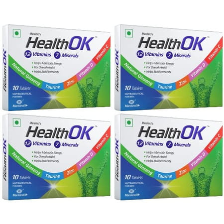 Health Ok Multivitamin With Vitamin D C & Other 17 Multivitamins Minerals 10 Tablets X Pack Of 4