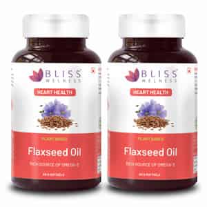 Bliss Welness Organic Flaxseed Oil Omega 3 6 9 Heart Brain Health - 60 Softgel Capsules(pack Of 2)