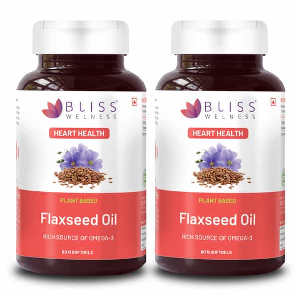 Bliss Welness Organic Flaxseed Oil Omega 3 6 9 Heart Brain Health - 60 Softgel Capsules(Pack Of 2)
