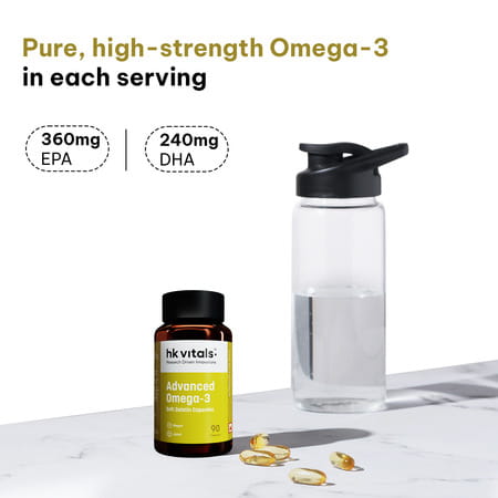Hk Vitals Advanced Omega 3 | 1000 Mg Omega 3 With 360 Mg Epa & 240 Mg Dha | 90 Capsules