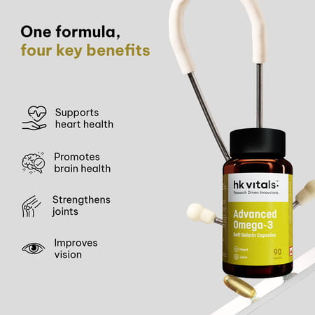 Hk Vitals Advanced Omega 3 | 1000 Mg Omega 3 With 360 Mg Epa & 240 Mg Dha | 90 Capsules