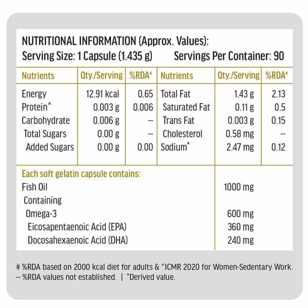 Hk Vitals Advanced Omega 3 (90 Caps) | 1000Mg Fish Oil | 360Mg Epa & 240Mg Dha