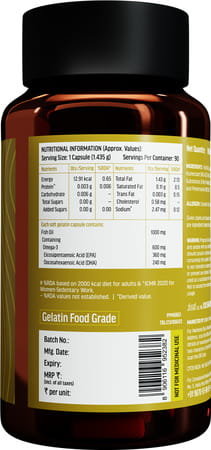 Hk Vitals Advanced Omega 3 | 1000 Mg Omega 3 With 360 Mg Epa & 240 Mg Dha | 90 Capsules