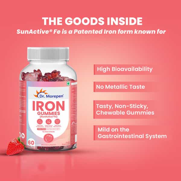 Dr. Morepen Iron Gummies With Sunactive®Fe Fe- 60 Gummies