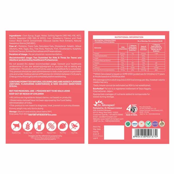 Dr. Morepen Iron Gummies With Sunactive®Fe Fe- 60 Gummies