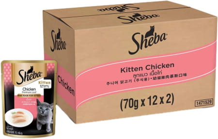 Sheba Fine Premium Kitten (2-12 Months) Wet Cat Food | Chicken Premium Loaf | 24 X 70 G